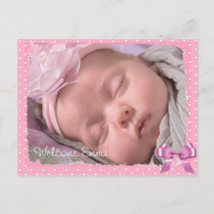 Carte Postale Faire-part Faire annonce de naissance de bébé aux pois roses