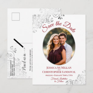Carte Postale Faire-part Faire Argent Rouge Blanc Mariage Sauvegarder la Da