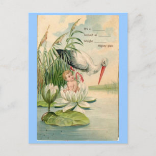Carte Postale Faire-part Faire-part-Cigogne vintage de naissance,