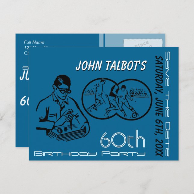 Carte Postale Faire-part Faire part de 60e anniversaire Binocular Soccer (Devant / Derrière)