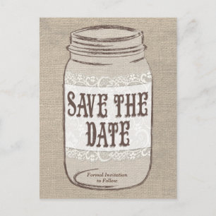 Carte Postale Faire-part Faire part de bocal en dentelle de toile de jute