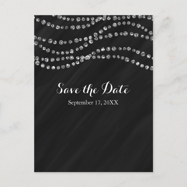 Carte Postale Faire-part Faire part de date avec diamant faux noir et argen (Devant)
