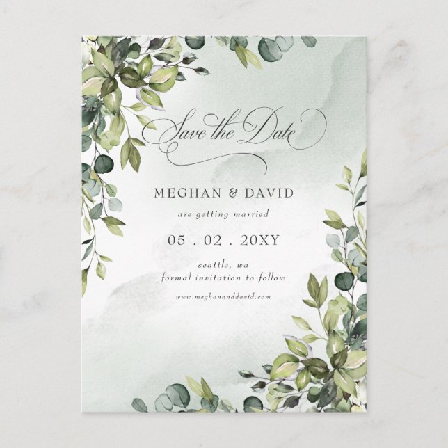 Carte Postale Faire-part Faire part de date de mariage Calligraphie Verdure (Devant)