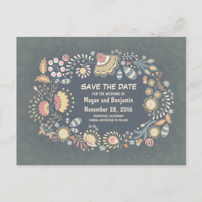 Carte Postale Faire-part Faire part de date de mariage Floral Rustique Fant (Devant)
