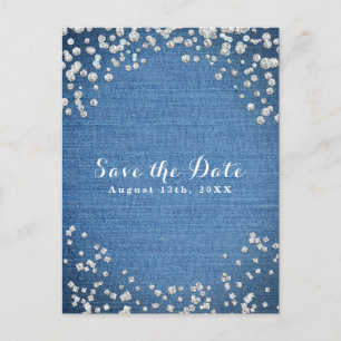 Carte Postale Faire-part Faire part de denim et diamants éparpillés à paill