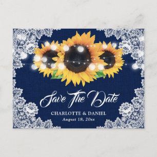 Carte Postale Faire-part Faire part de mariage bleu marine avec tournesol e