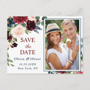 Carte Postale Faire-part Faire part de mariage Burgundy Navy Blue Blush