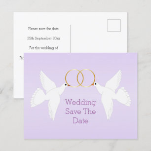 Carte Postale Faire-part Faire part de mariage couleur lilas motif colombes