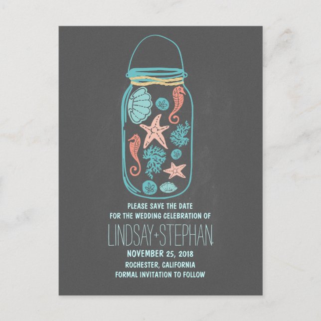 Carte Postale Faire-part Faire part de mariage de plage avec pot mason tabl (Devant)