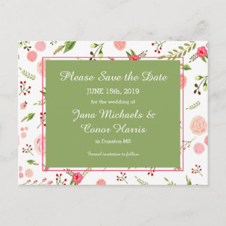 Carte Postale Faire-part Faire part de mariage floral rose et vert