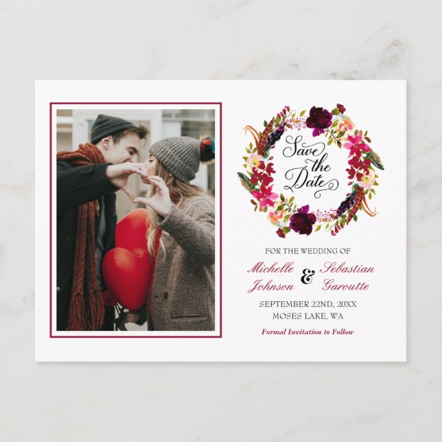 Carte Postale Faire-part Faire part de mariage floral rustique en Bourgogne (Devant)