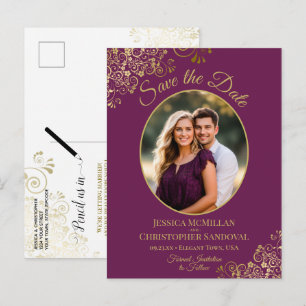 Carte Postale Faire-part Faire part de mariage photo Magenta Plum & Or
