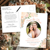Faire part de mariage photo ovale Roses Corail Abr