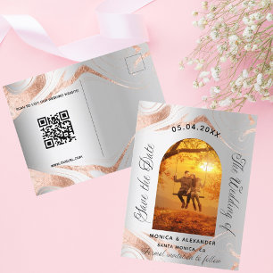Carte Postale Faire-part Faire part de mariage photo QR rose or argenté