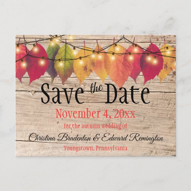 Carte Postale Faire-part Faire part de mariage rustique avec feuilles d'aut (Devant)