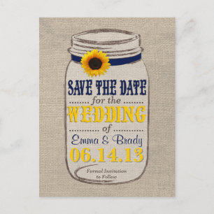 Carte Postale Faire-part Faire part de mariage Rustique Tournesol & Pot en 
