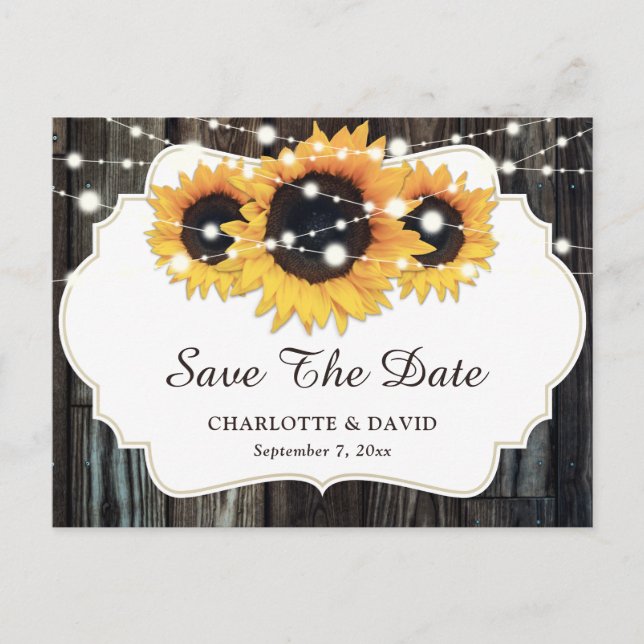 Carte Postale Faire-part Faire part de mariage Tournesol Bois Rustique (Devant)