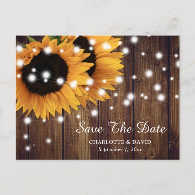 Carte Postale Faire-part Faire part de mariage Tournesol Bois Rustique (Devant)