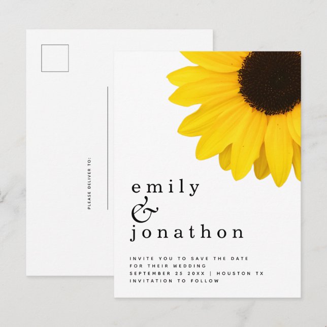 Carte Postale Faire-part Faire part de mariage Tournesol Jaune Rustique (Devant / Derrière)