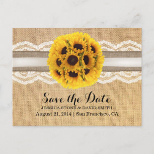 Carte Postale Faire-part Faire part de mariage Tournesol Rustique Lace & Bu
