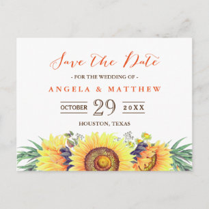 Carte Postale Faire-part Faire part de mariage Tournesols Jaunes Rustiques