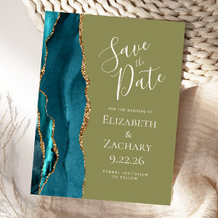 Carte Postale Faire-part Faire part de mariage vert olive Agate or sarcelle