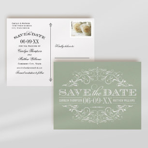 Carte Postale Faire-part Faire part de mariage vintage vert sauge à motif d