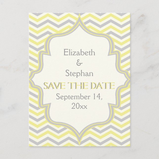 Carte Postale Faire-part Faire part de mariage zigzag chevron gris jaune (Devant)