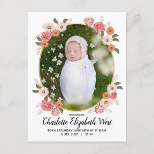 Carte Postale Faire-part Faire part de naissance bébé fleurs vintage à marg