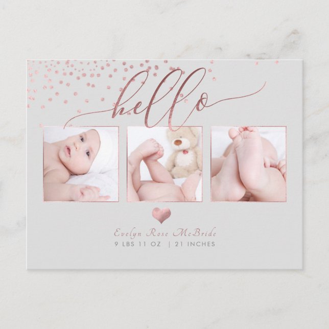 Carte Postale Faire-part Faire part de naissance/Confetti Rose Gold Faux de (Devant)