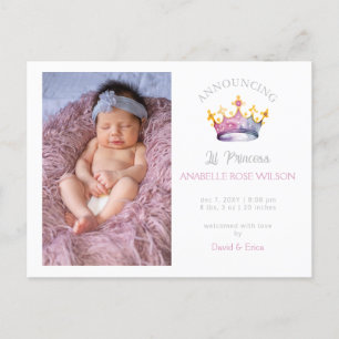 Carte Postale Faire-part Faire part de naissance photo fille couronne de pr