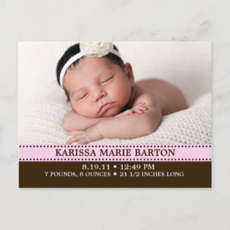 Carte Postale Faire-part Faire part de naissance simplement charmant rose b