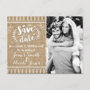 Carte Postale Faire-part Faire part de photo de toile de jute rustique pour