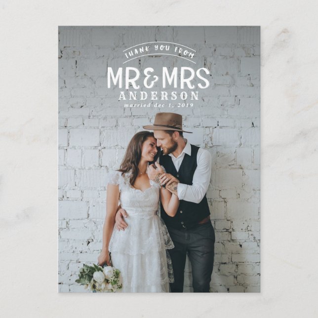 Carte Postale Faire-part Faire part de remerciement de mariage photo rustiq (Devant)