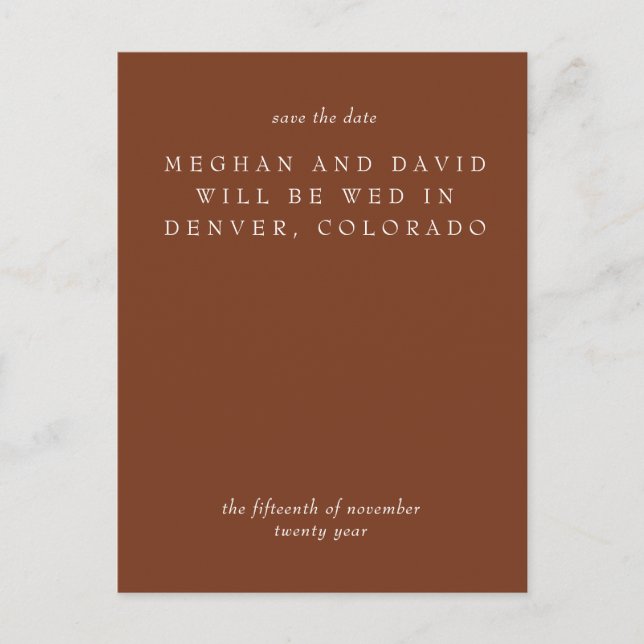 Carte Postale Faire-part Faire part de Terracotta Rustique Orange Brûlé (Devant)