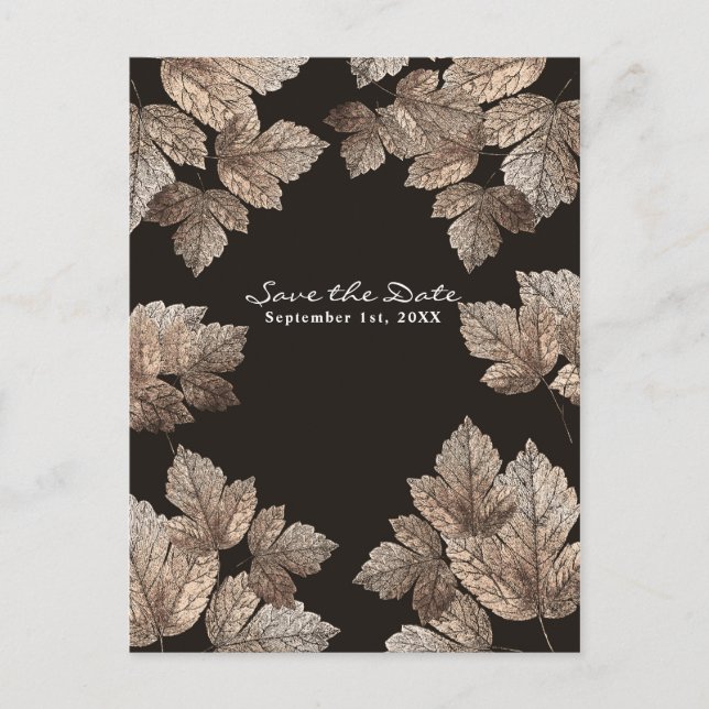 Carte Postale Faire-part Faire part rustique de feuilles marron foncé et br (Devant)