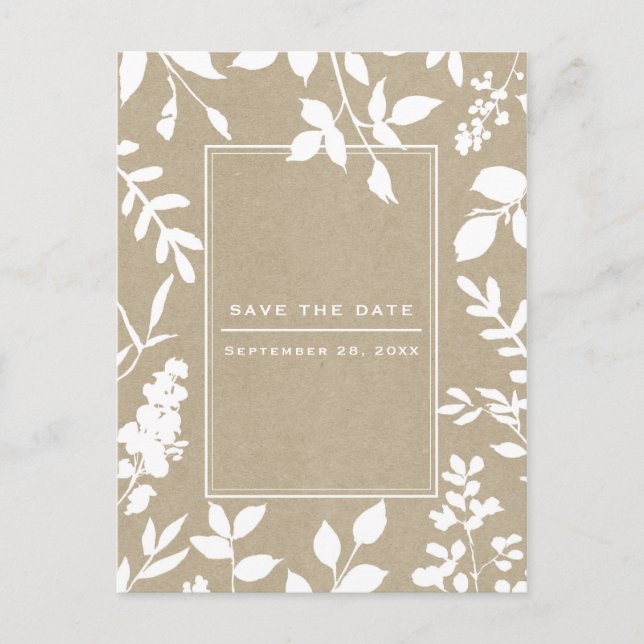 Carte Postale Faire-part Faire part simple avec feuilles botaniques blanche (Devant)