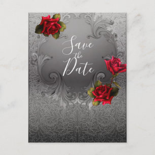Carte Postale Faire-part Faire part vintage de roses rouges ornementales ar