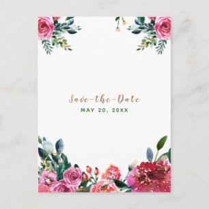 Carte Postale Faire-part Faire part vintage floral aquarelle verte rose à p