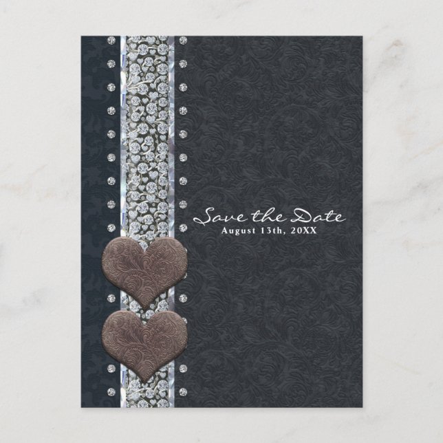 Carte Postale Faire-part Faire part Western Glam en cuir noir et diamant (Devant)