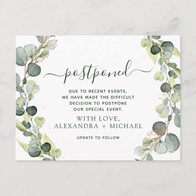 Carte Postale Faire-part Faire suivre la date Eucalyptus Verdure Reportée (Devant)