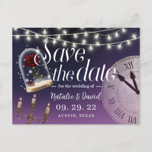 Carte Postale Faire-part Fairytale Mariage Elegant Purple Enregistrer la da