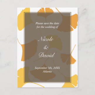 Carte Postale Faire-part Falling ginkgo mariage gris feuille enregistrer la