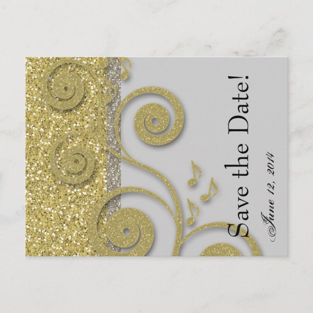 Carte Postale Faire-part Fancy Silver Gold Enregistrer la date (Devant)