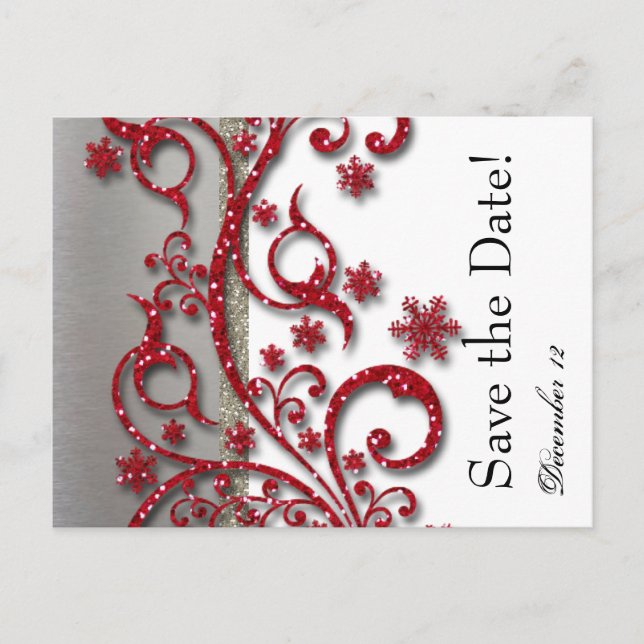 Carte Postale Faire-part Fancy Silver Red Parties scintillant Enregistrer l (Devant)