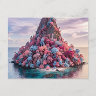 Carte Postale Faire-part Fantaisie artistique de montagne florale vibrante