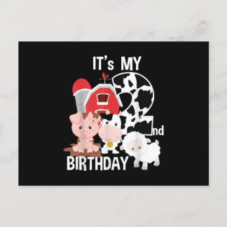 Carte Postale Faire-part Farm Animals 2 Year Old It's My 2nd Birthday Party