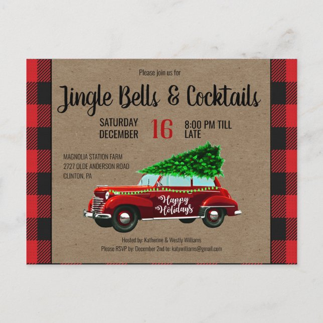 Carte Postale Faire-part Farmhouse Red Buffalo Plaid Christmas Party (Devant)