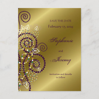 Carte Postale Faire-part fatfatin Boho Spirales Violettes Or Save The Date