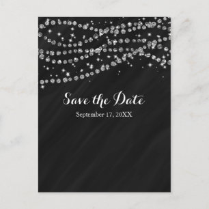 Carte Postale Faire-part Faux diamant noir et argenté Bling Enregistrer la